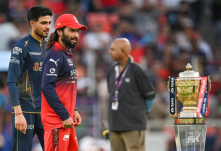 In the image IPL stadium is shown shubman gill and Rajat Patidar is shown