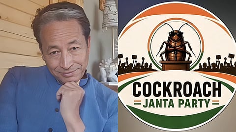 Climate activist Sonam Wangchuk speaking in a video message supporting the Cockroach Janta Party protest