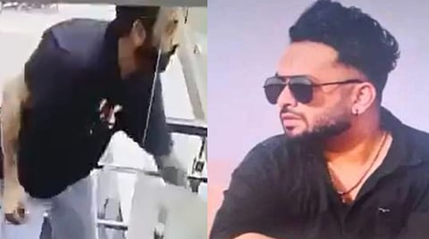 On the left, a man leans over a railing in a busy setting. On the right, a man in sunglasses gazes sideways with a calm expression, set against a light background.