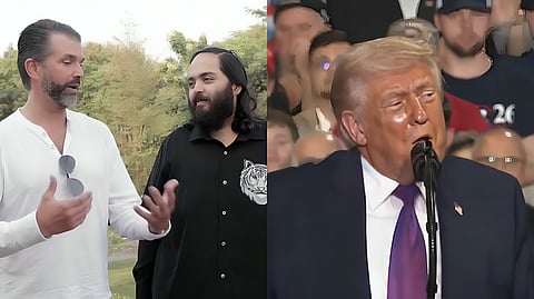 Anant Ambani and Donald Trump Jr. amid scrutiny over reported business ties highlighted in a ProPublica investigation/ a photo of US President Donald Trump