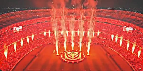 In the image the football stadium of FIFA is shown with opening ceremony happening for FIFA World Cup 2026