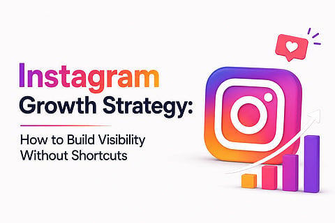 Illustration representing an Instagram growth strategy focused on organic visibility, Reels, SEO, and consistent content creation