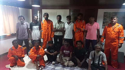 Photo of the 14 Indian sailors which were rescued by a US Navy maritime patrol aircraft after MSV Virat-1 began sinking off the coast of Oman