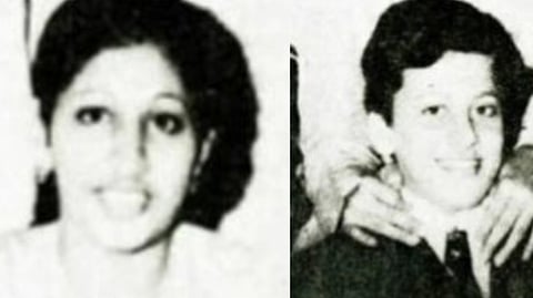 An old black and white image of Geeta and Sanjay Chopra  from the Ranga Billa case. 