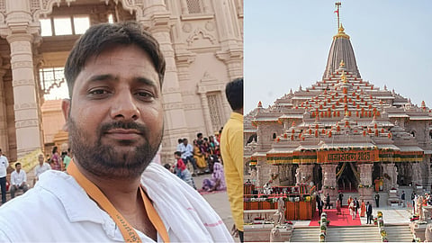 Lavkush Mishra on the left and Ayodhya Ram Mandir structure on the right