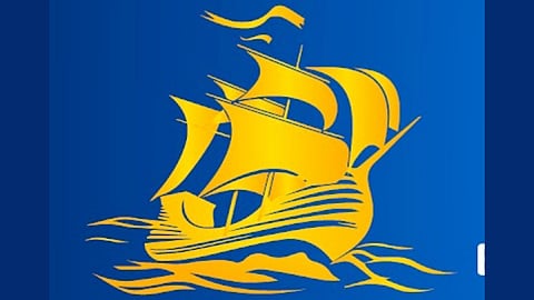 Illustration of a stylized golden ship with large sails, set against a blue background. The logo of Indo-Caribbean Cultural Centre