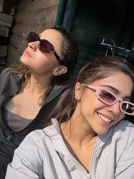Sharvari and Alia Bhatt posing together on the sets of Alpha in behind-the-scenes photos shared on Instagram