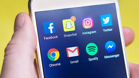 Image showing mobile display that shows different social media icons.