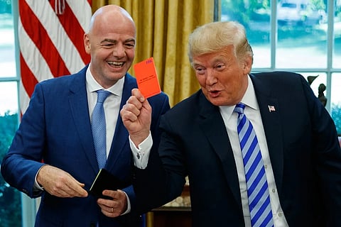 Donald Trump and FIFA President Gianni Infantino amid controversy over Folarin Balogun's World Cup red card suspension