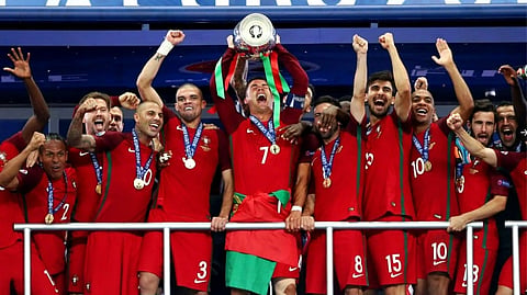 Portugal celebrating with the title.