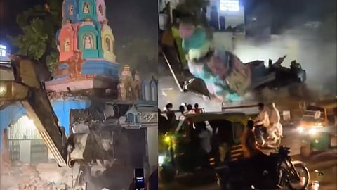Pictures of the Mata Kali Temple in Chandauli being demolished by roadside.