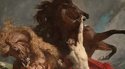 The image is of Henri #Regnault's "Automedon with the Horses of Achilles" (1868) illustrates a story from Homer's "Illiad." 