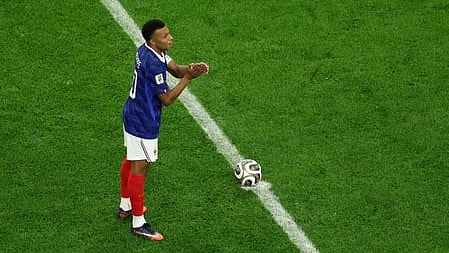 Kylian Mbappe with the ball.