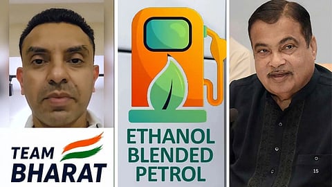 Tehseen Poonawala with Team Bharat logo raising questions over Ethanol Blended Petrol and Nitin Gadkari's ties with the company