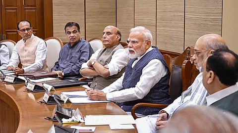 Narendra Modi and other union minsters held a cabinet meeting amid CJP protest.