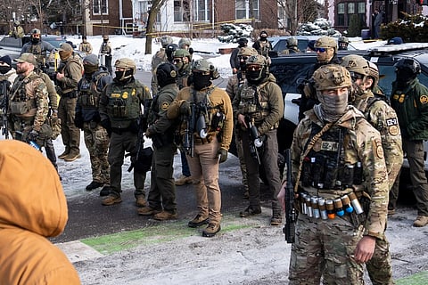 ICE officers during an immigration enforcement operation as civil liberties groups challenge alleged surveillance of legal observers