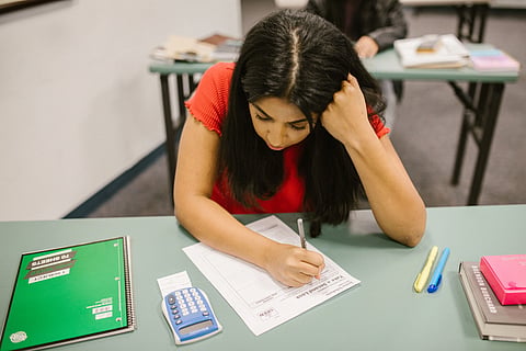 A student studying in a education center