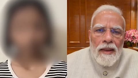 Left image is of viral Noida girl who has been booked for using abusive language against Pm Modi during CJP led protest on July 23, 2026. Right image is of PM Modi addressing youngsters late at night on social media.
