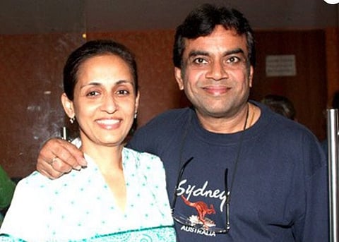Image of Former Miss India Swaroop Sampat and her husband actor Paresh Rawal at the screening of the film Oye Lucky! Lucky Oye!.
