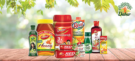 Dabur India products displayed on retail shelves after FSSAI ordered the company to halt sales of items carrying allegedly misleading "100% Natural" and "100% Pure" claims