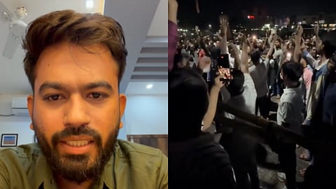 In the image on the right side Jharkhand protesters are shown while on the left side Abhijeet Dipke is shown