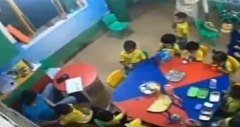 Screenshot of a CCTV footage of the delhi playschool where a three year old boy was assaulted
