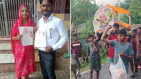Bihar inter-caste marriage effigy family last rites case Riya Goswami Milan Paswan