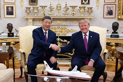 In the image US president Trump is shown with China president Jinping