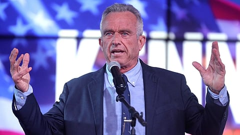 Robert F. Kennedy, Jr. speaking with supporters at a campaign rally at Legends Event Center in Phoenix, Arizona.