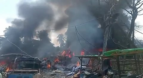 Image of flames and fire after Myanmar airstrikes targeting civillians