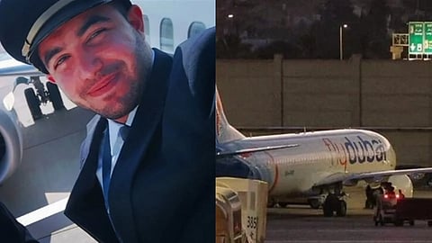 In the image on the left side Hamam AI-Hammami is shown and on the right side Flydubai plane is shown