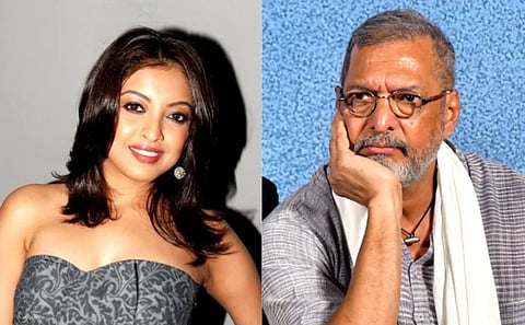 Image of young tanushree Dutta and late actor Nana Patekar with hand on his chin. The duo worked together in Horn Ok! Please (2009)