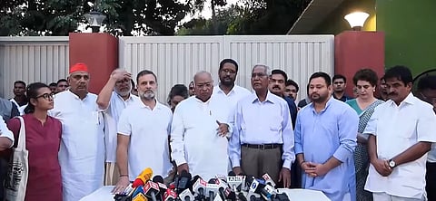 INDIA Bloc holds a press conference after a meeting on October 13, 2026.