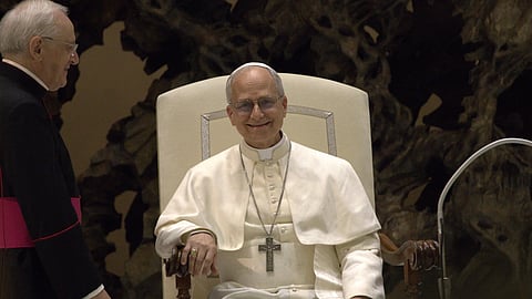 Pope Leo XIV during an audience with the media (May 12, 2025)