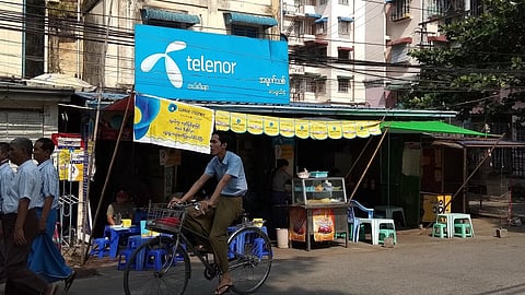Mobile industry distribution booth in northern part of Yangoon, Myanmar