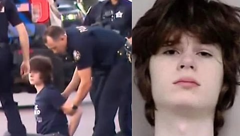 Image of 19-year-old man named Alexandros Paporakis getting arrested by police after he plots to carry out mass shooting at  a hindu temple