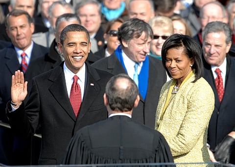 Former US President Barack Obama taking his Oath of Office in 2009
