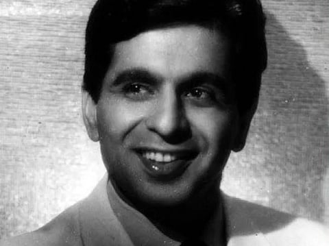 Black and white image of Dilip Kumar. Dilip Kumar real name is yusuf Khan 