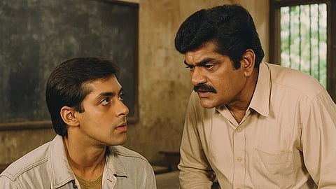 इस चित्र में सलमान खान और अशोक सराफ गहन बातचीत करते हुए दिखाई दे रहे हैं।