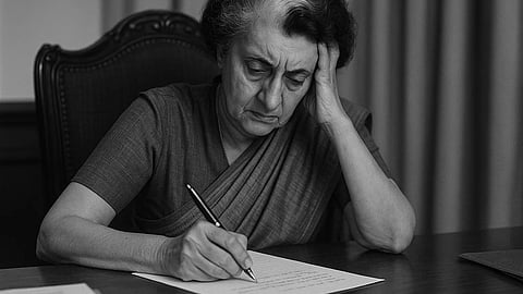 इंदिरा गांधी (Indira Gandhi) अमेरिका को पत्र लिखती हुई
