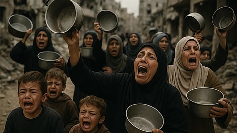  गाज़ा (Gaza) भूख से बिलखते लोगों की तस्वीर