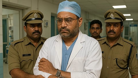 ब्रिटिश डॉक्टर बनकर सर्जरी करने वाला फर्जी सर्जन गिरफ्तार।  (Sora AI)