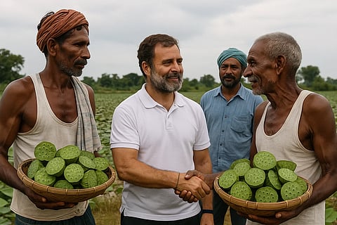 राहुल गांधी मखाना किसानों के साथ तालाब में