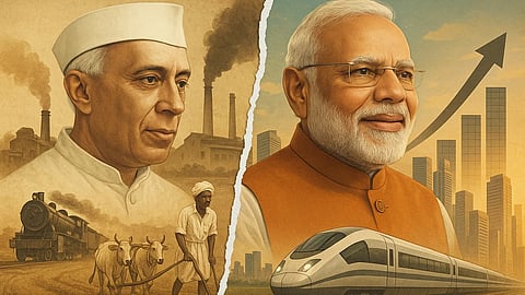 भारत ने 1947 के बाद आज़ादी से लेकर चौथी सबसे बड़ी अर्थव्यवस्था (Fourth Largest Economy) बनने तक एक लंबा और रोमांचक सफर तय किया है। [Sora Ai]