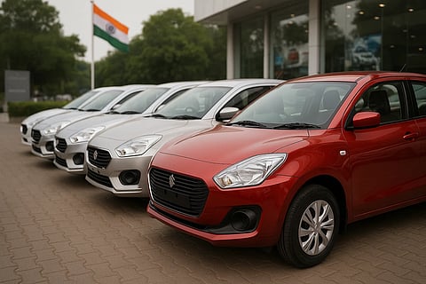 गाड़िया एक लाइन में खड़ी है 