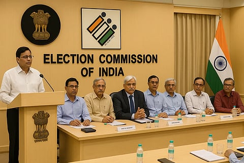 चुनाव आयोग प्रेस कांफ्रेंस करते हुए 