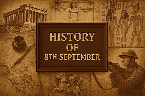 8 सितंबर (History Of 8th September) के दिन से जुड़ी कुछ महत्वपूर्ण घटनाओं को चित्रों के माध्यम से दिखाया गया है