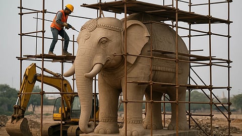 बड़ा हाथी को एक आदमी बना रहा है 