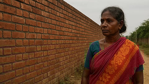 एक महिला दिवार की ओर देख रही है 