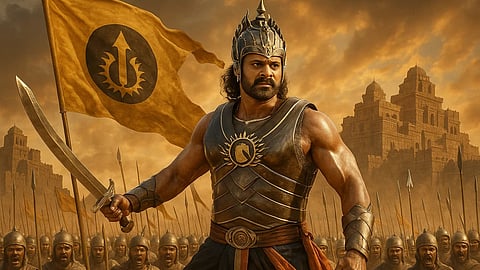 इस तस्वीर में बाहुबली फिल्म का पोस्टर है।
